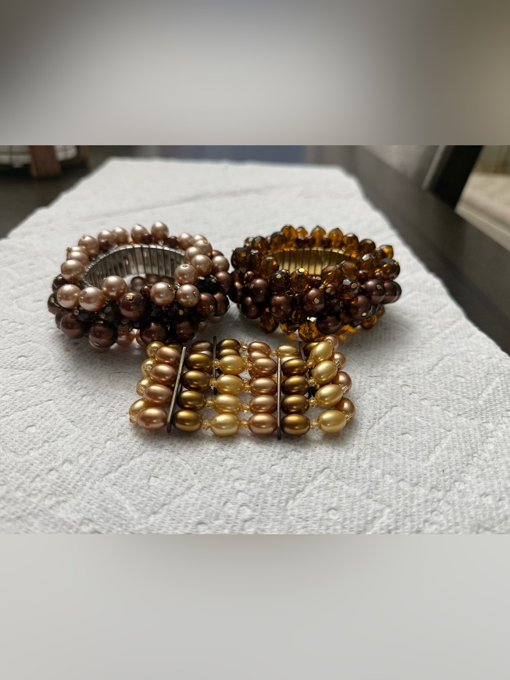 Beaded Stretch Bracelet Set - Gold and Brown Tones